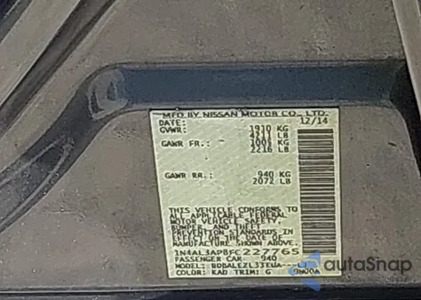 2015 Nissan Altima 2.5 S из США, поврежденный, VIN 1N4AL3AP8FC227765